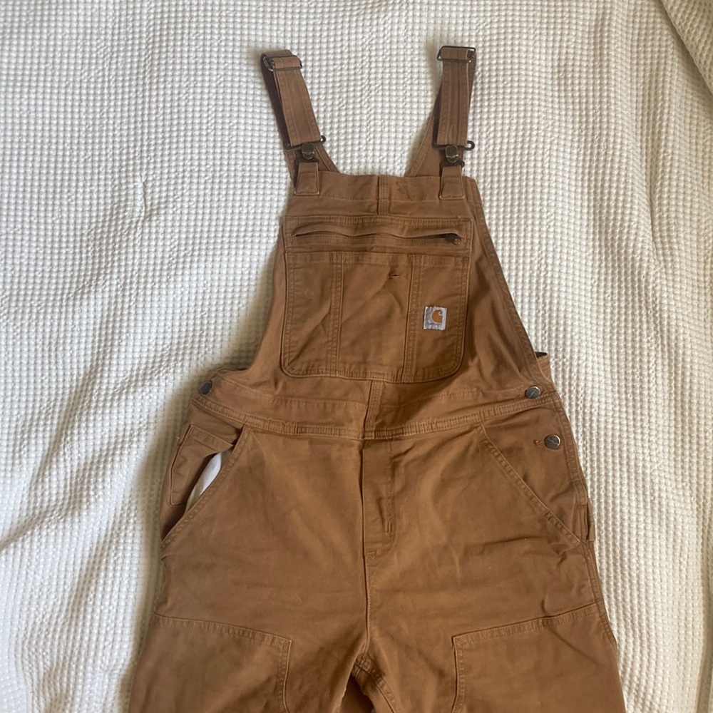 Womens Tan Carhartt Overalls Rugged Flex Double front size Medium